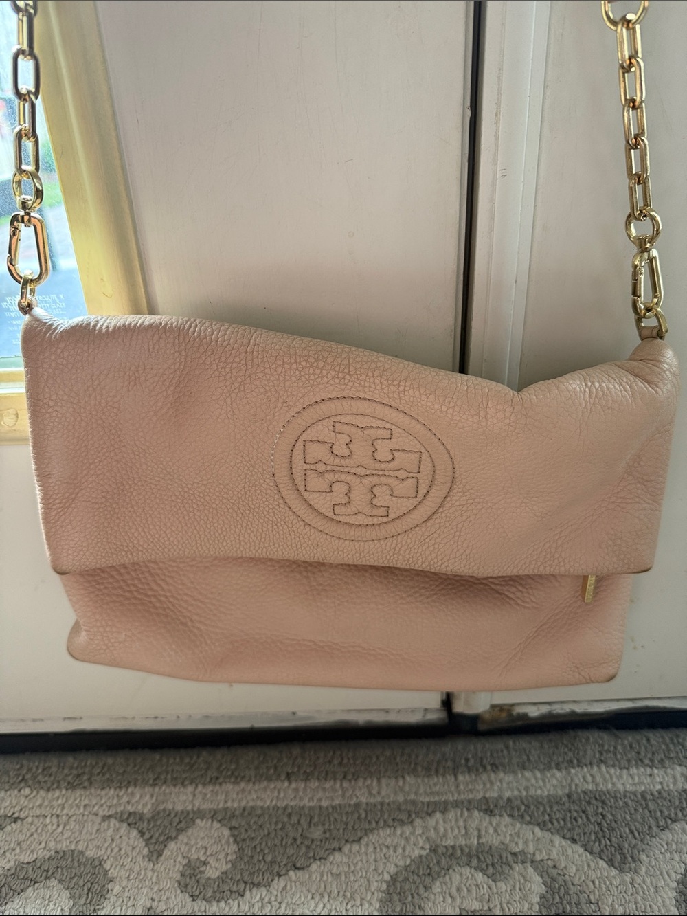 Tory Burch Blush Pink Pebbled Leather Fold-Over Crossbody